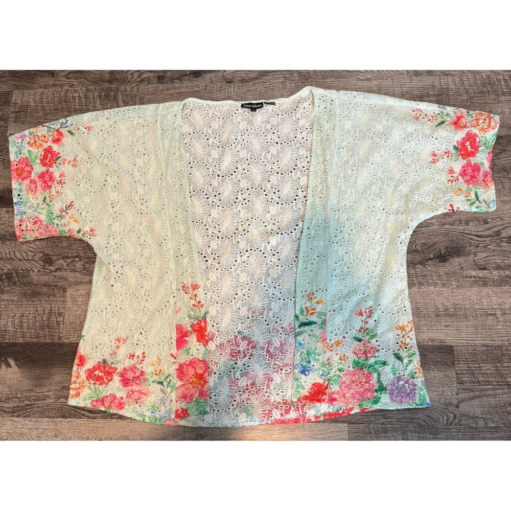 Tolani Floral Eyelet Kimono Top XL | Boho Resort Cottagecore Layer - Picture 3 of 8